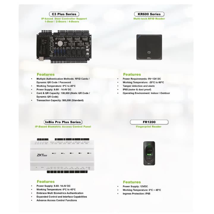 Zkteco C3 Plus Series, KR600 Series, InBio Pro Plus Series, FR1200